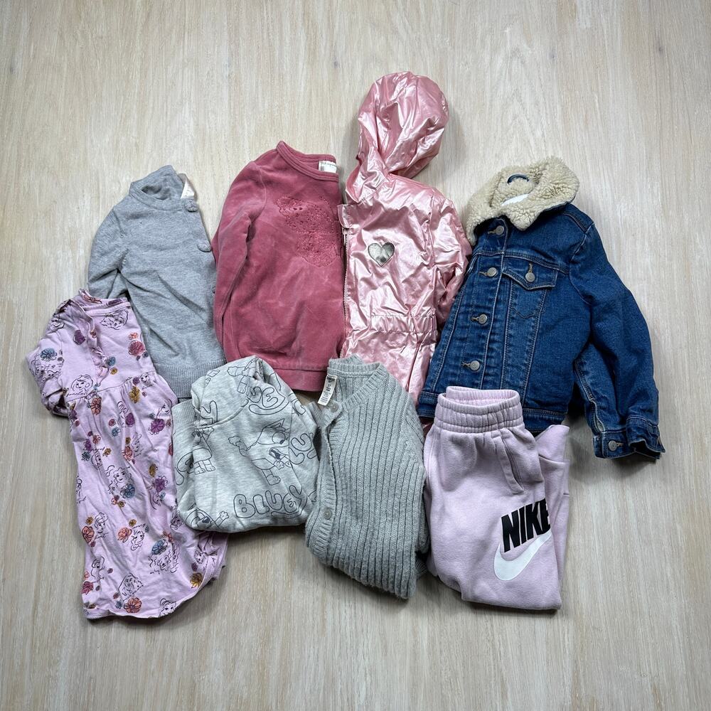 8 Piece Bundle Lot Nike Bluey Old Navy Buffalo Winter Coat Hoodie Jogger 3T